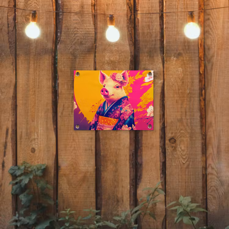 Tuinposter - Varken - Bloemkroon - Kimono - Abstract — 2