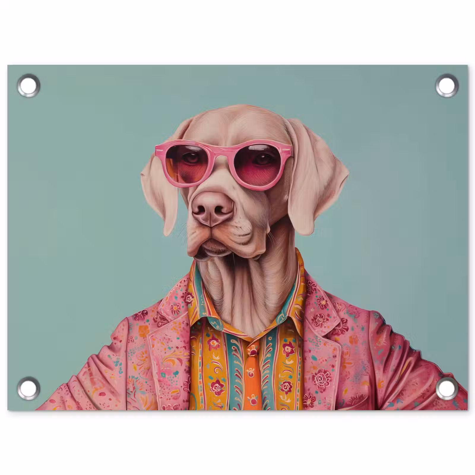 Tuinposter - Hond - Overhemd - Bloemen - Bril — 1