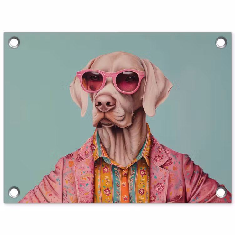 Tuinposter - Hond - Overhemd - Bloemen - Bril — 1