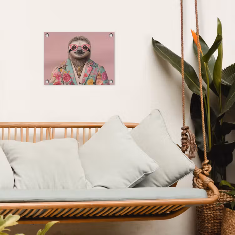 Tuinposter - Luiaard - Bloemenprint - Bril - Roze — 5