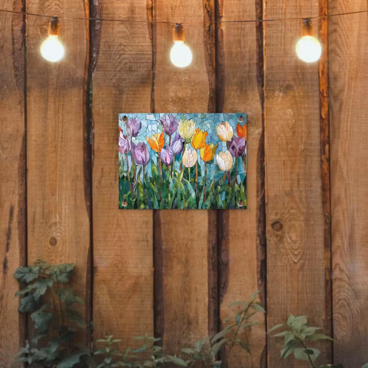 Tuinposter - Mozaïek - Veld - Tulpen - Kleurrijk — 2