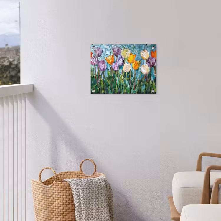 Tuinposter - Mozaïek - Veld - Tulpen - Kleurrijk — 3