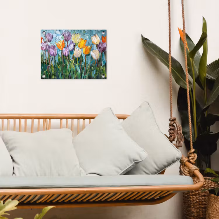 Tuinposter - Mozaïek - Veld - Tulpen - Kleurrijk — 5