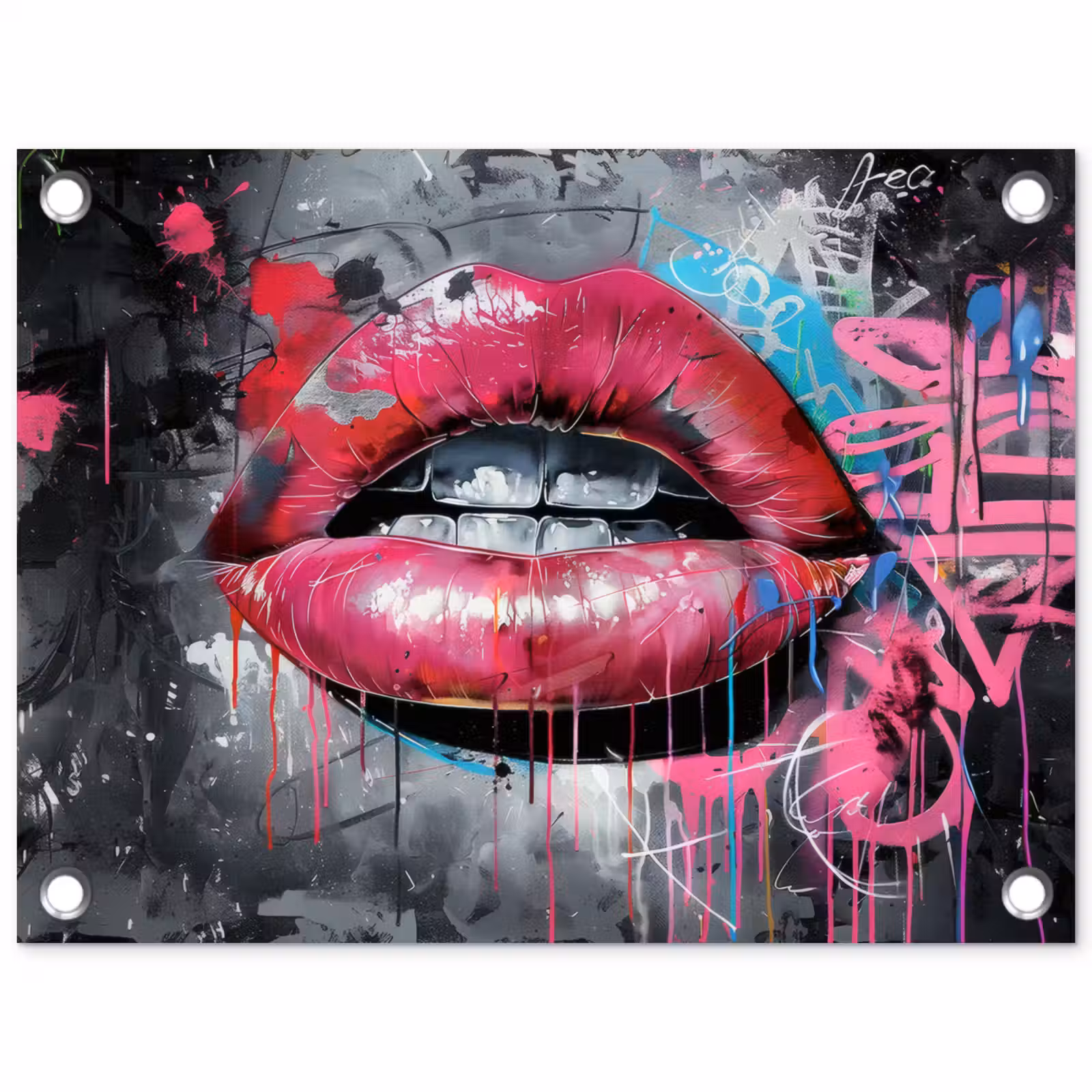 Tuinposter - Lippen - Felroze - Graffiti - Verfstrepen — 1