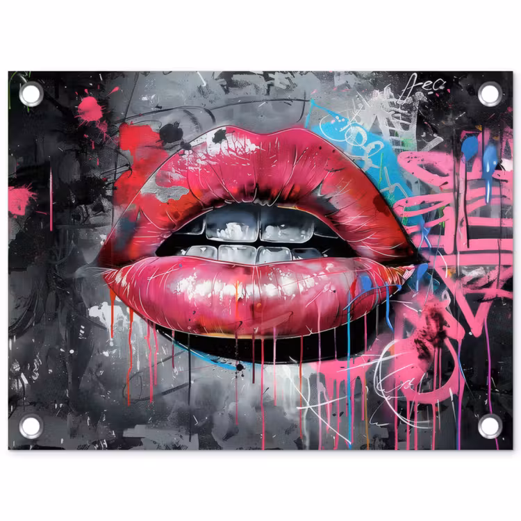Tuinposter - Lippen - Felroze - Graffiti - Verfstrepen — 1