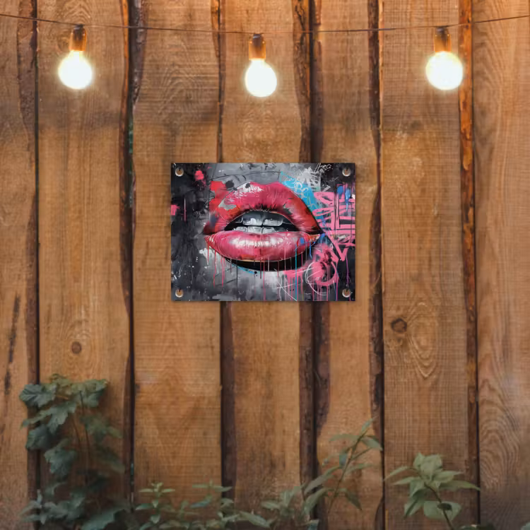 Tuinposter - Lippen - Felroze - Graffiti - Verfstrepen — 2