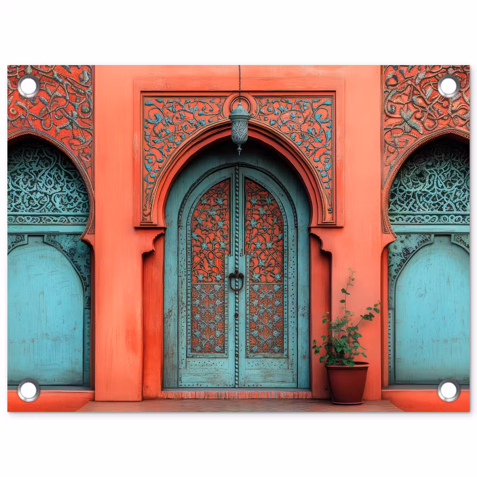 Tuinposter - Lantaarn - Deur - Turquoise — 1