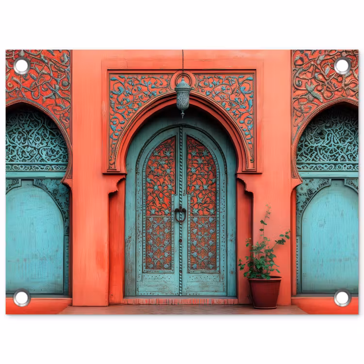 Tuinposter - Lantaarn - Deur - Turquoise — 1