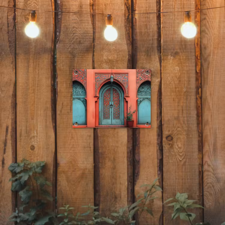 Tuinposter - Lantaarn - Deur - Turquoise — 2
