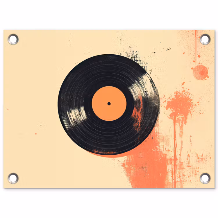 Tuinposter - Vinylplaat - Zwart - Verfspatten - Retro — 1