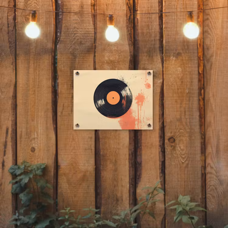 Tuinposter - Vinylplaat - Zwart - Verfspatten - Retro — 2