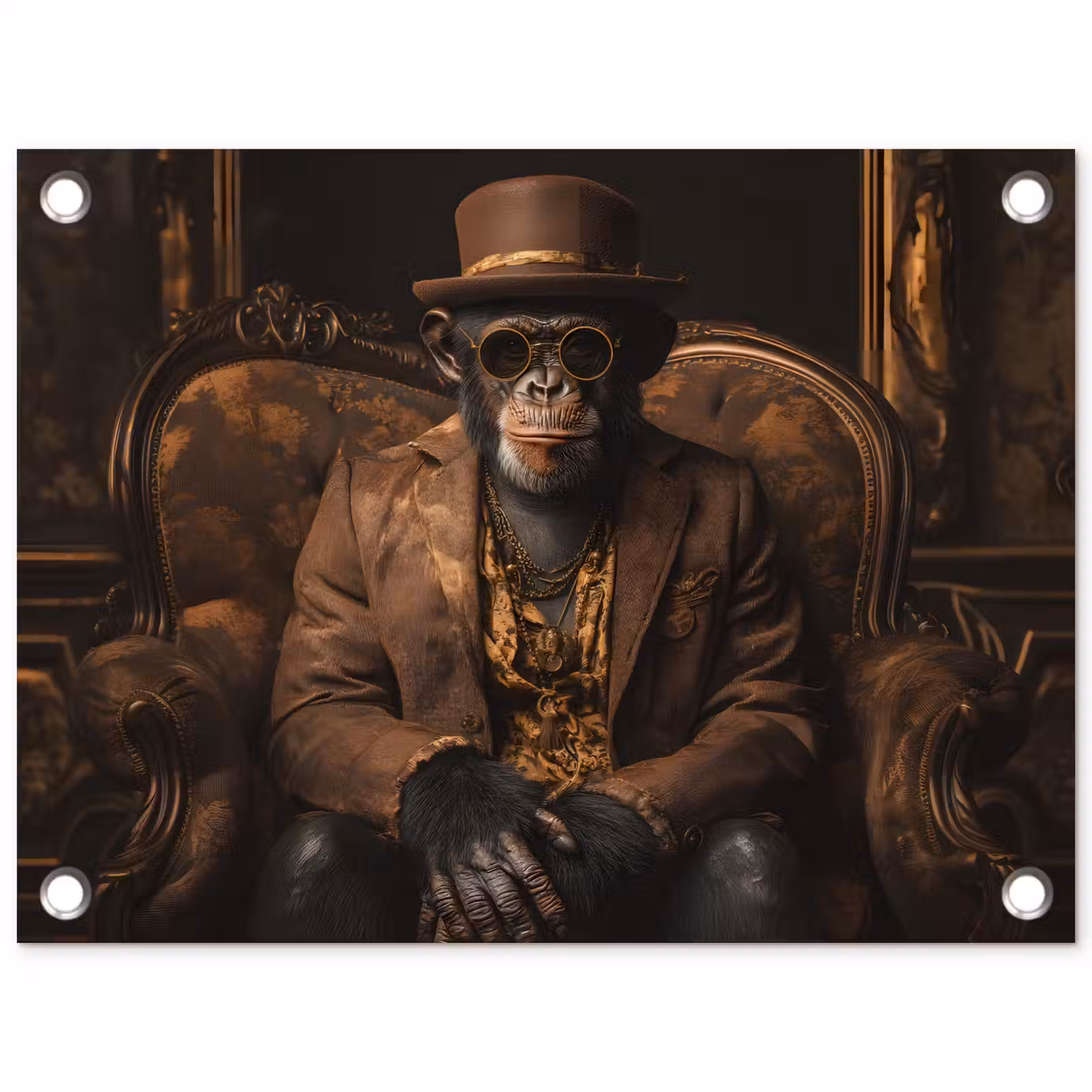 Tuinposter - Chimpansee - Stoel - Pak - Bruin — 1