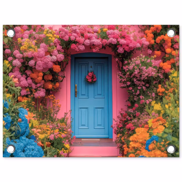 Tuinposter - Bloemen - Deur - Roze — 1