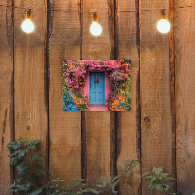 Tuinposter - Bloemen - Deur - Roze — 2