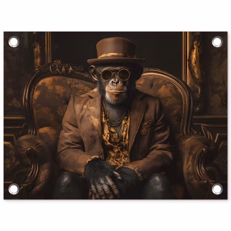 Tuinposter - Chimpansee - Stoel - Pak - Bruin — 1