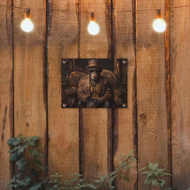 Tuinposter - Chimpansee - Stoel - Pak - Bruin — 2