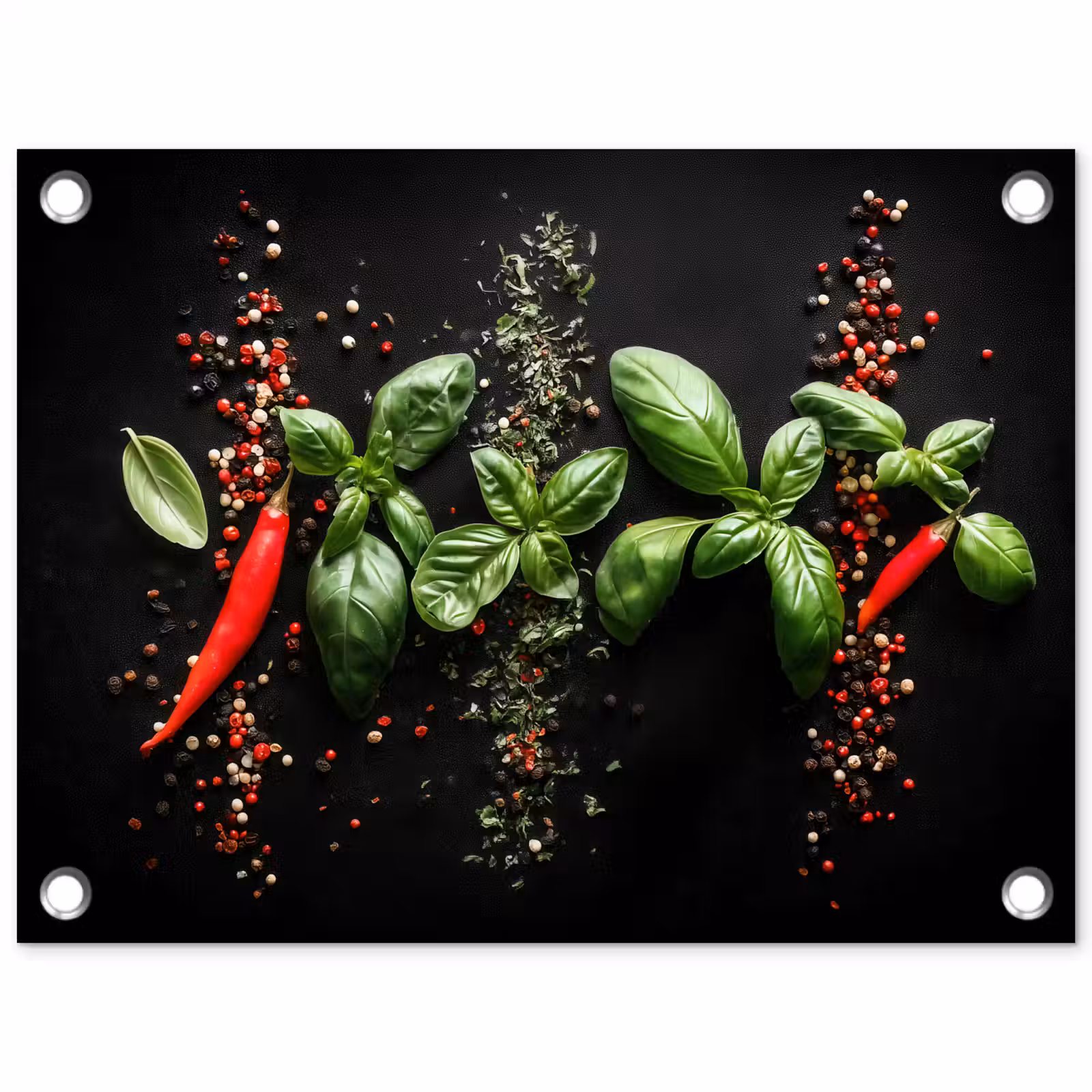 Tuinposter - Chilipepers - Basilicum - Blaadjes - Rood — 1