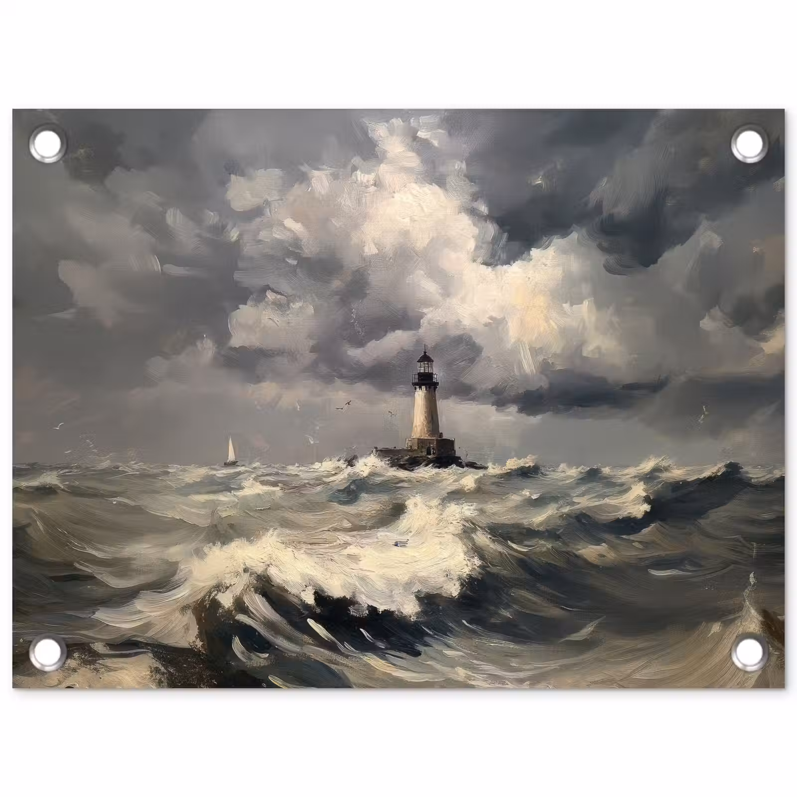 Tuinposter - Vuurtoren - Golven - Storm — 1