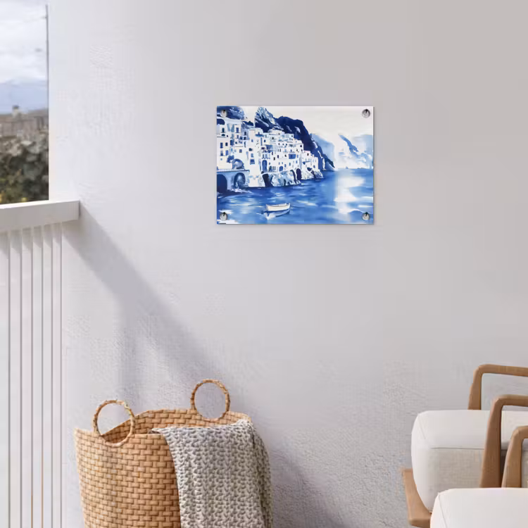 Tuinposter - Dorp - Rotswand - Roeiboot - Water — 3