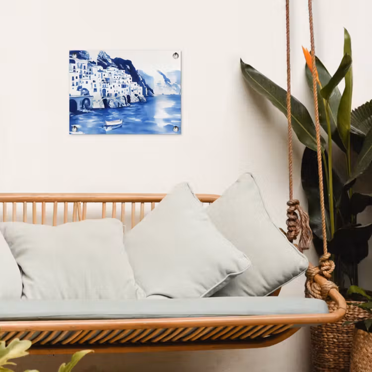 Tuinposter - Dorp - Rotswand - Roeiboot - Water — 5