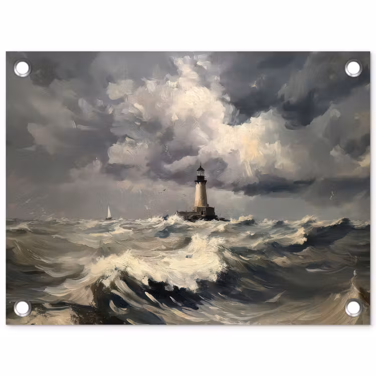 Tuinposter - Vuurtoren - Golven - Storm — 1