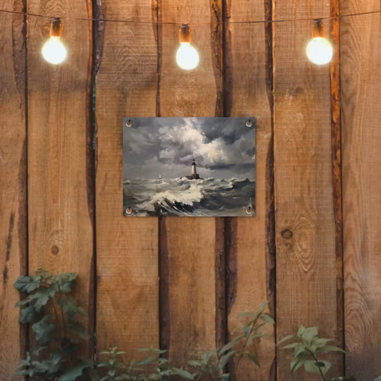 Tuinposter - Vuurtoren - Golven - Storm — 2