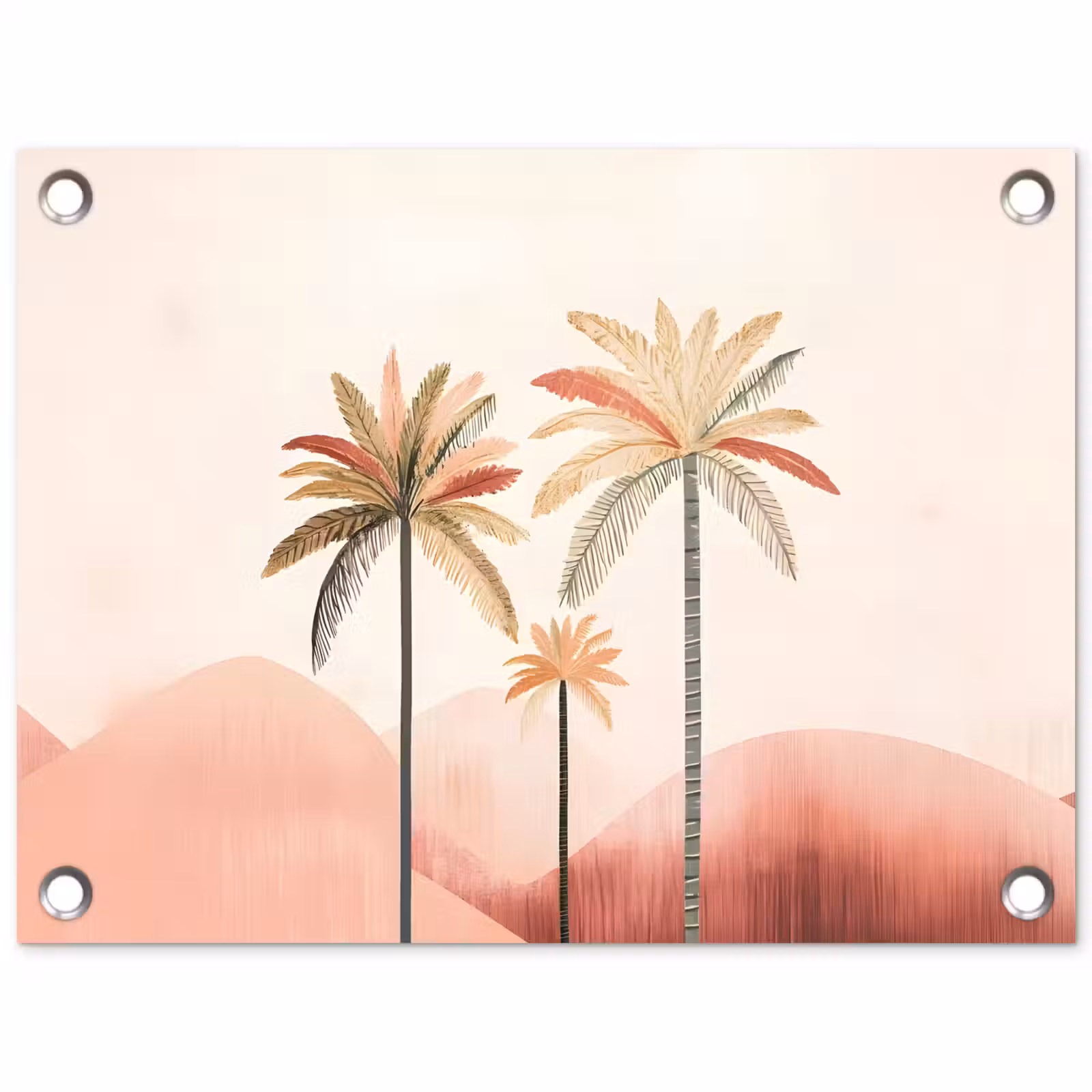 Tuinposter - Palmbomen - Heuvels - Minimalistisch - Zachtroze — 1