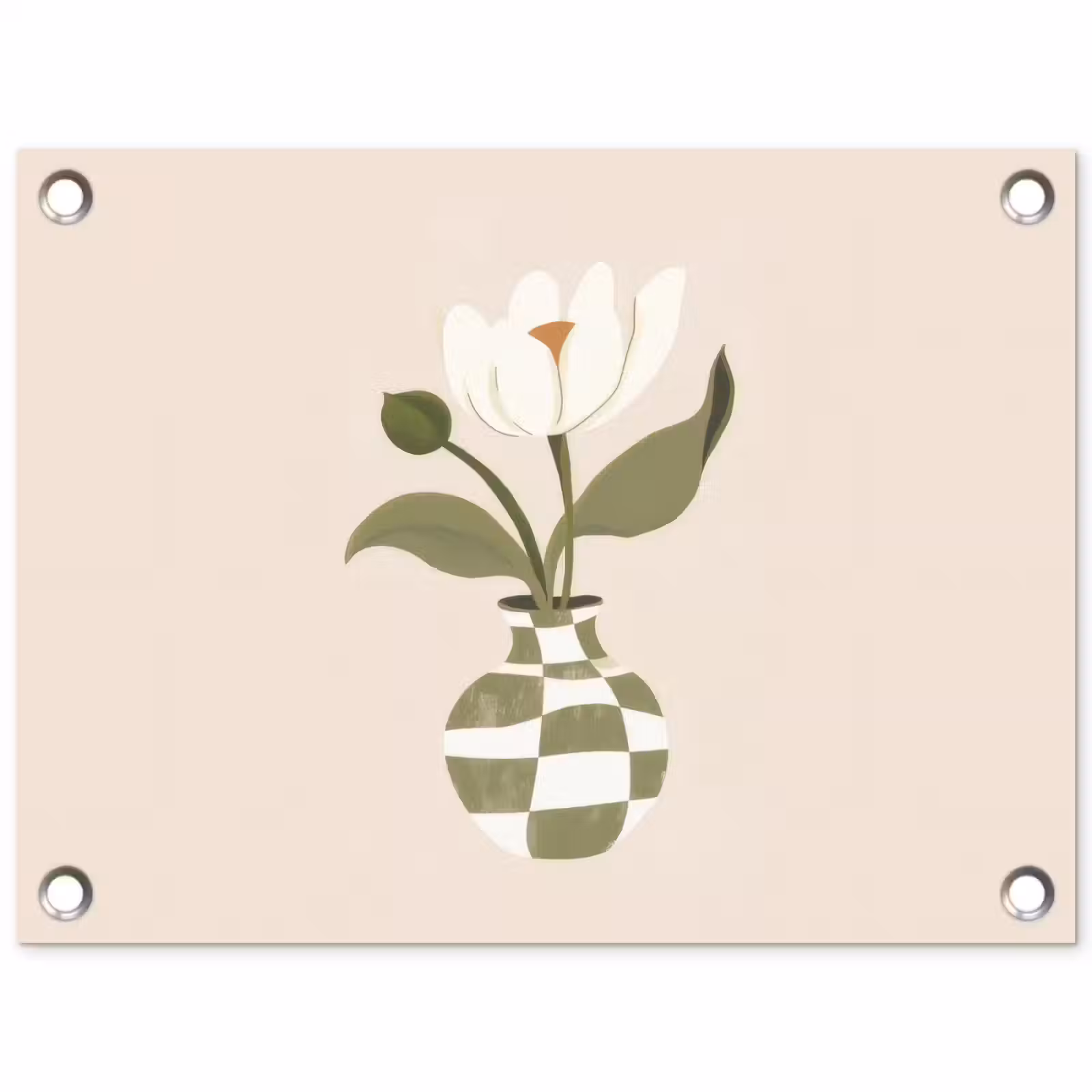 Tuinposter - Vaas - Geruit - Bloem - Groen — 1