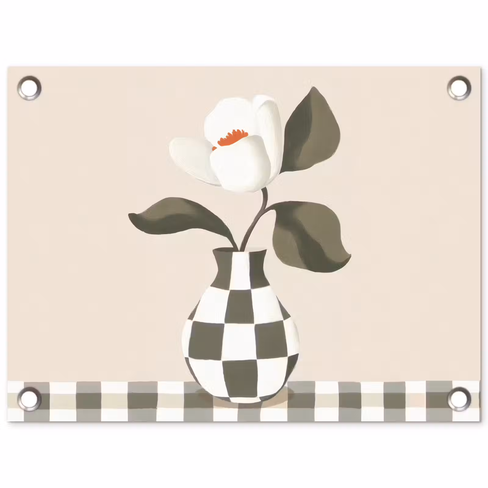 Tuinposter - Vaas - Geruit - Groen - Bloem — 1