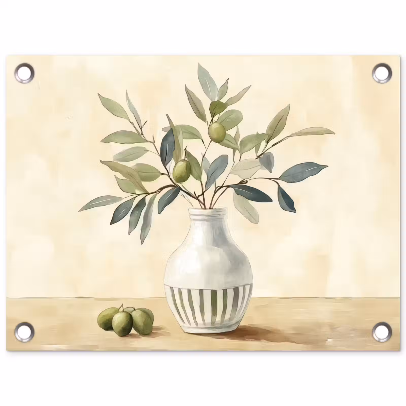 Tuinposter - Vaas - Keramiek - Olijftakken — 1