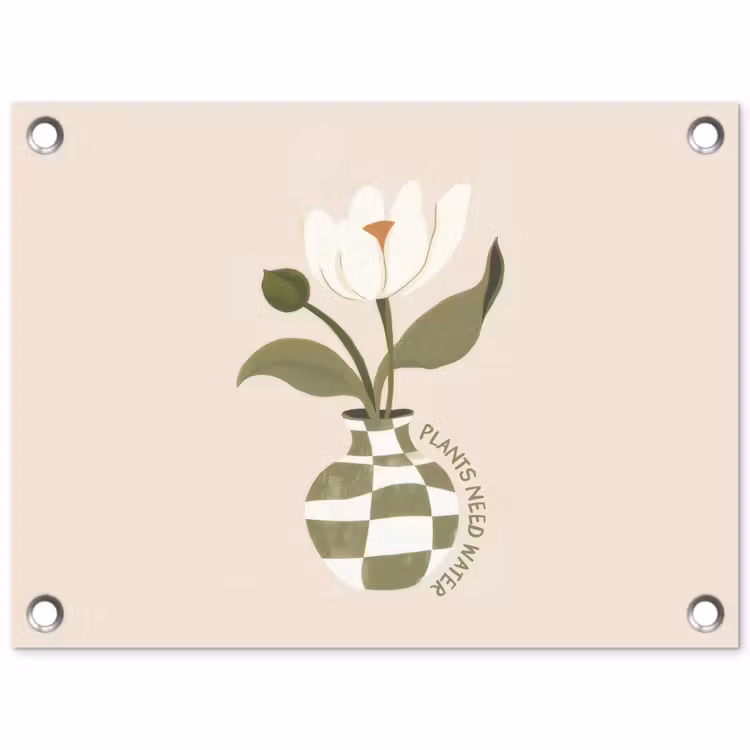 Tuinposter - Bloem - Wit - Vaas - Quote — 1