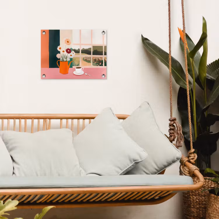 Tuinposter - Bloemen - Koffie - Raam — 5