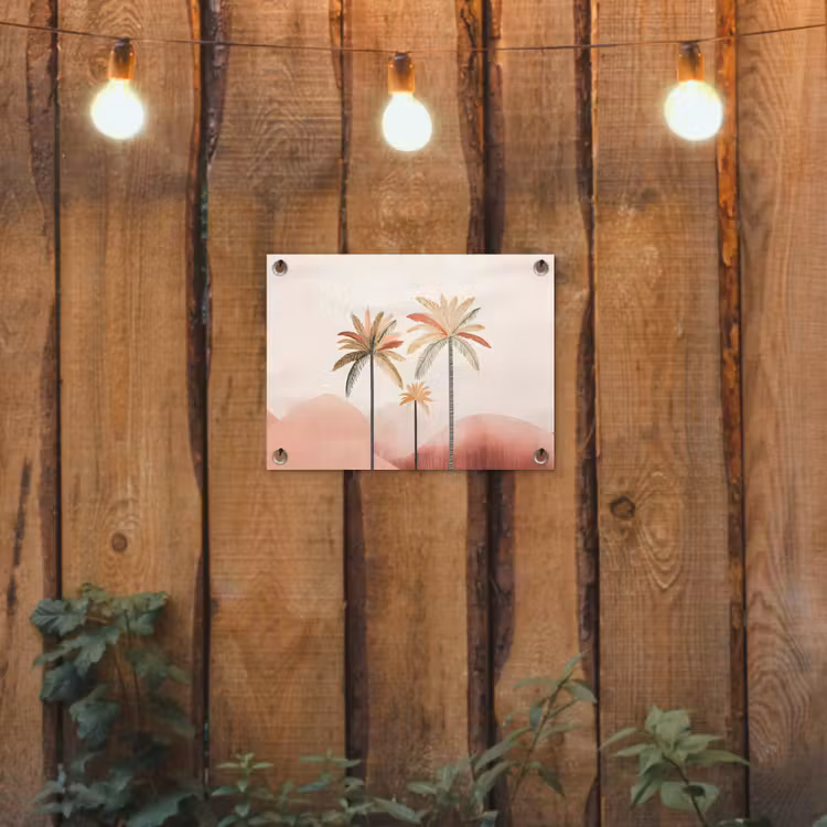 Tuinposter - Palmbomen - Heuvels - Minimalistisch - Zachtroze — 2