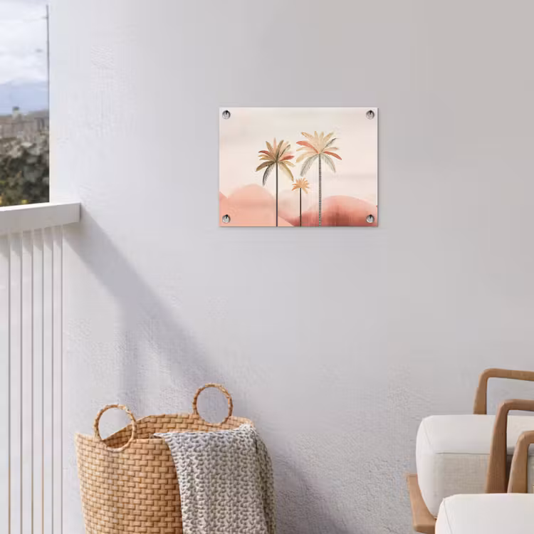 Tuinposter - Palmbomen - Heuvels - Minimalistisch - Zachtroze — 3