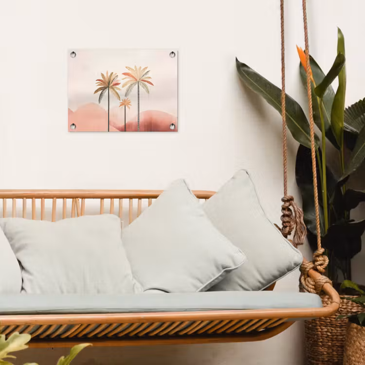 Tuinposter - Palmbomen - Heuvels - Minimalistisch - Zachtroze — 5