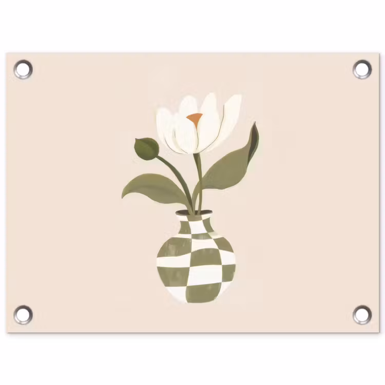 Tuinposter - Vaas - Geruit - Bloem - Groen — 1