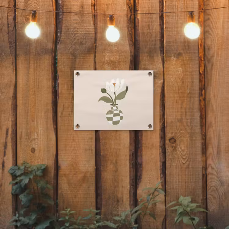 Tuinposter - Vaas - Geruit - Bloem - Groen — 2