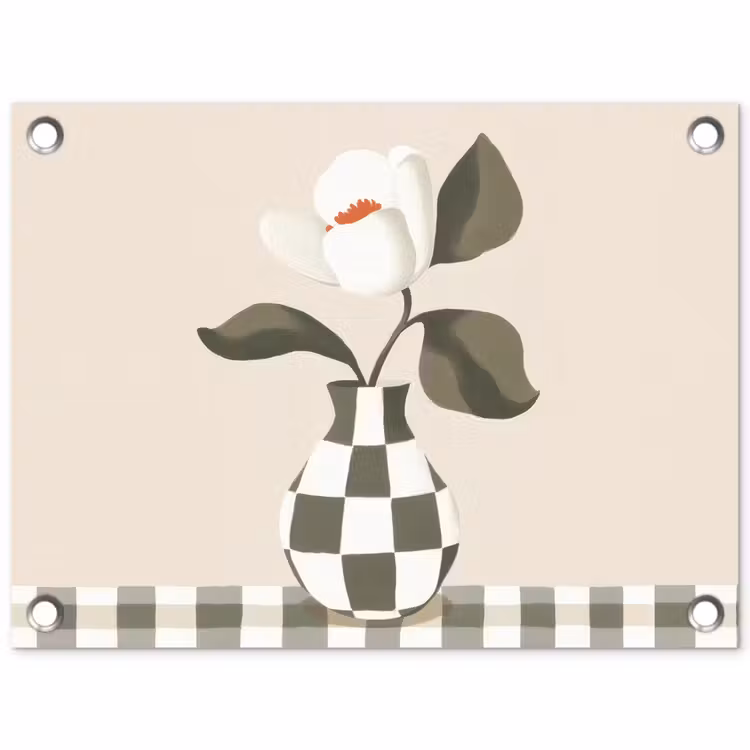 Tuinposter - Vaas - Geruit - Groen - Bloem — 1