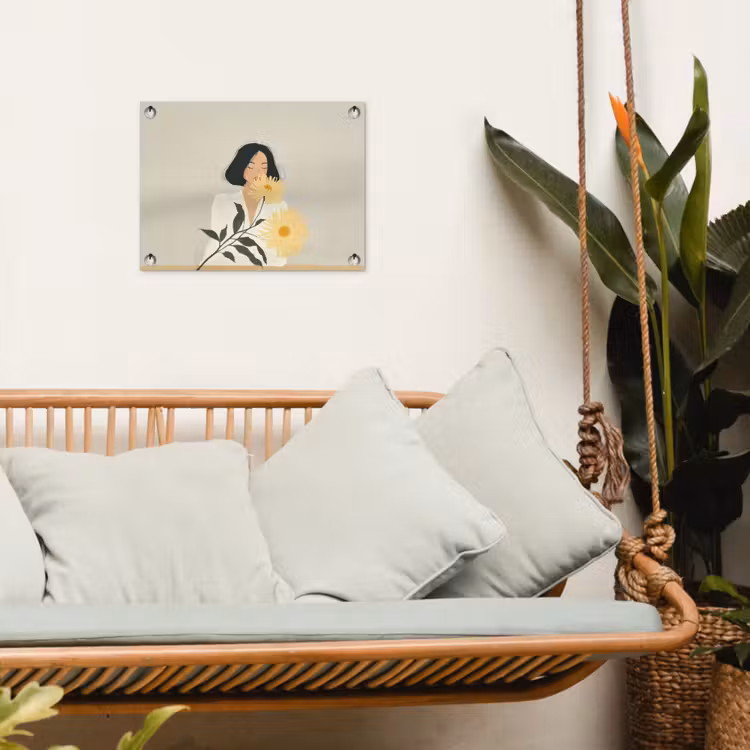 Tuinposter - Vrouw - Bloem - Geel - Minimalistisch — 5