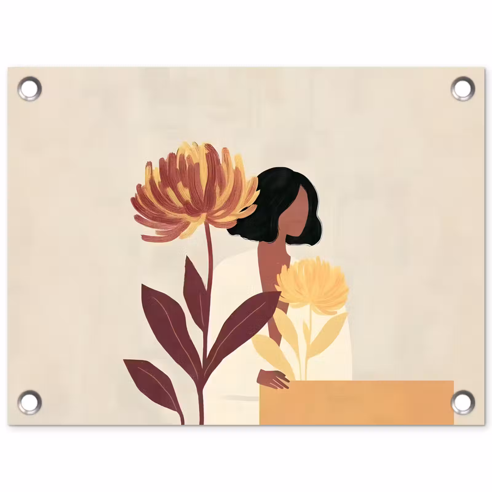 Tuinposter - Vrouw - Minimalistisch - Bloem — 1