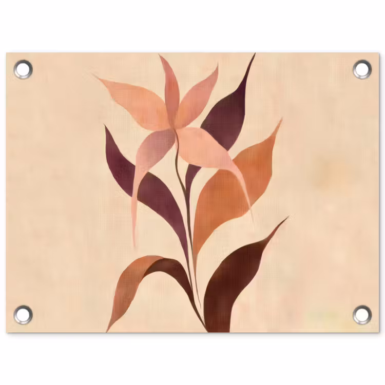 Tuinposter - Minimalistisch - Bloem - Bladeren - Beige — 1
