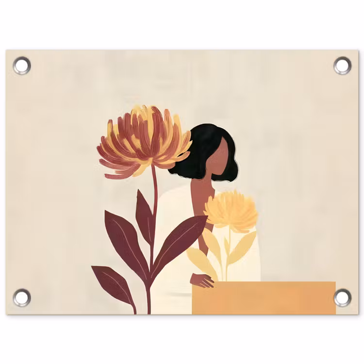 Tuinposter - Vrouw - Minimalistisch - Bloem — 1