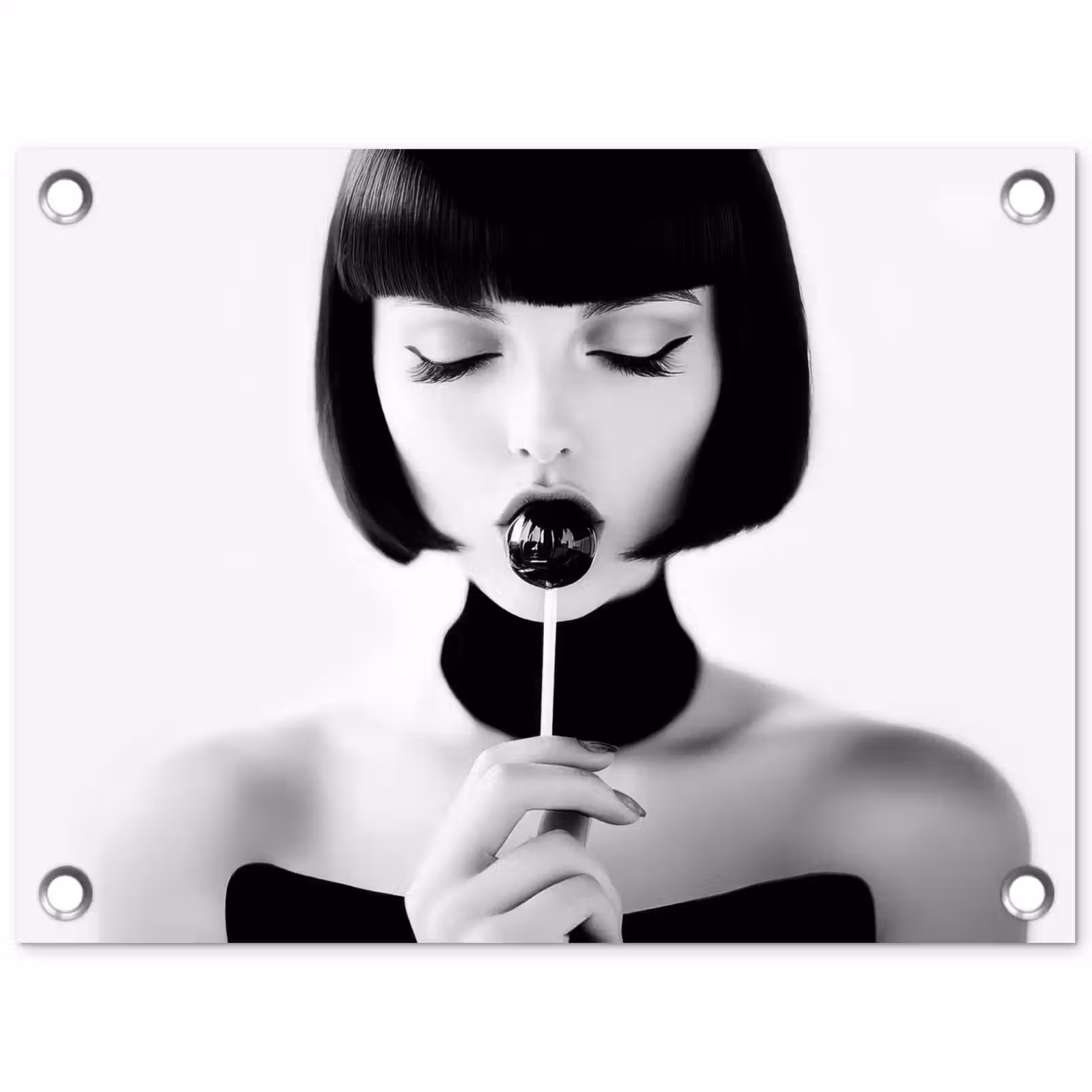 Tuinposter - Vrouw - Lolly - Zwart - Wit — 1