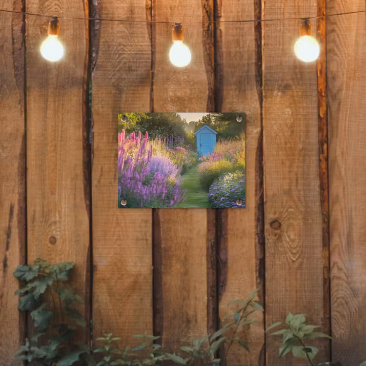 Tuinposter - Tuinhuisje - Blauw - Bloemen — 2