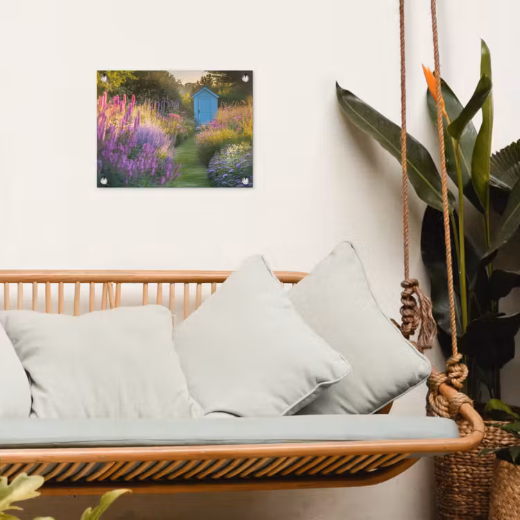Tuinposter - Tuinhuisje - Blauw - Bloemen — 5