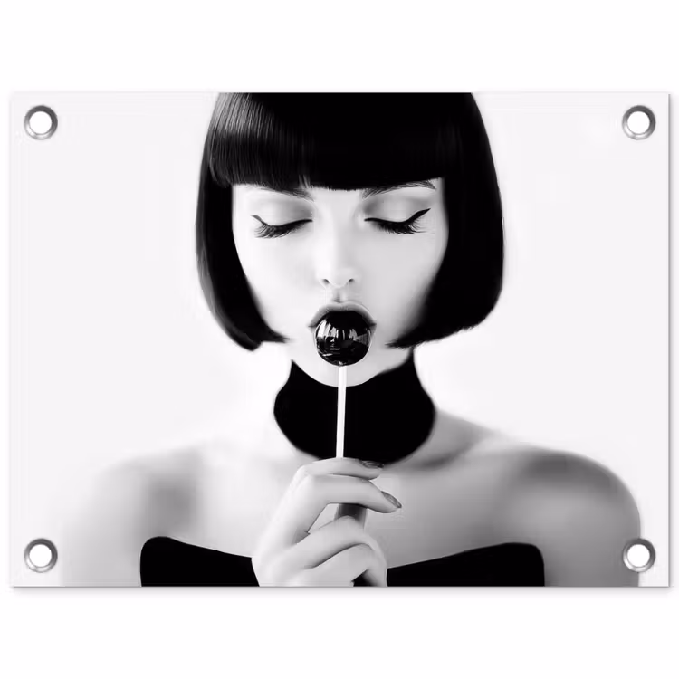 Tuinposter - Vrouw - Lolly - Zwart - Wit — 1