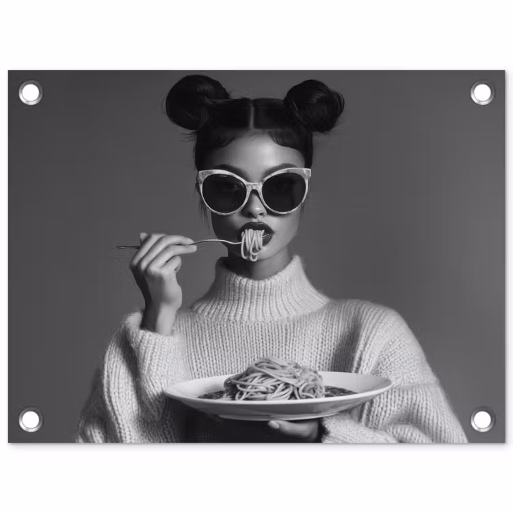 Tuinposter - Vrouw - Pasta - Zonnebril — 1