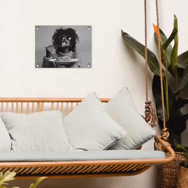 Tuinposter - Vrouw - Pasta - Zwart - Wit — 5