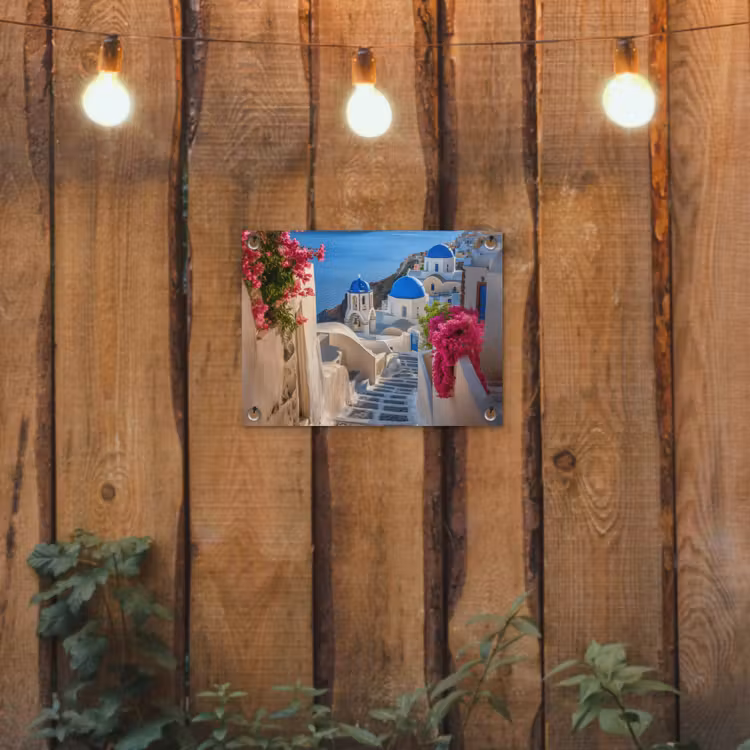 Tuinposter - Santorini - Bloemen - Griekenland — 2