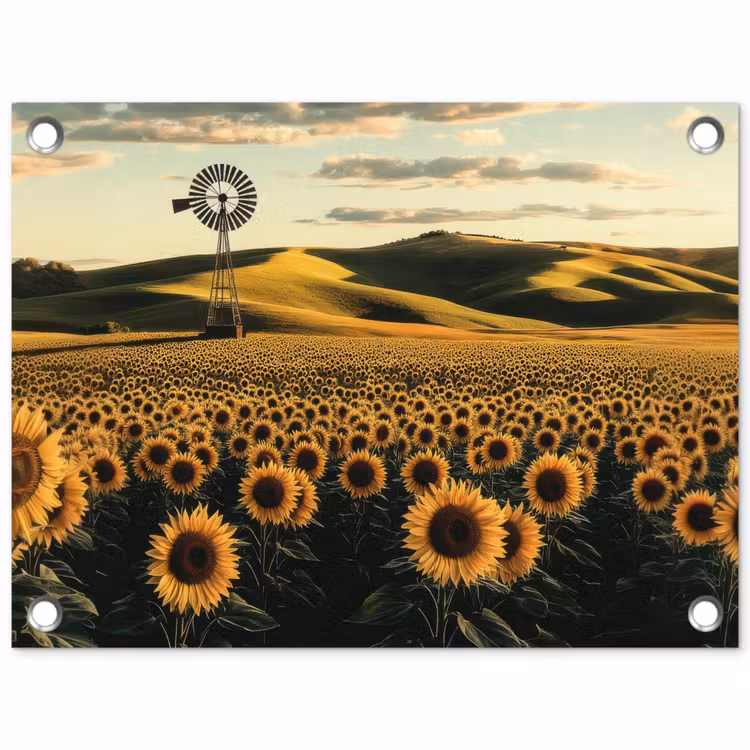 Tuinposter - Zonnebloem - Veld - Windmolen — 1